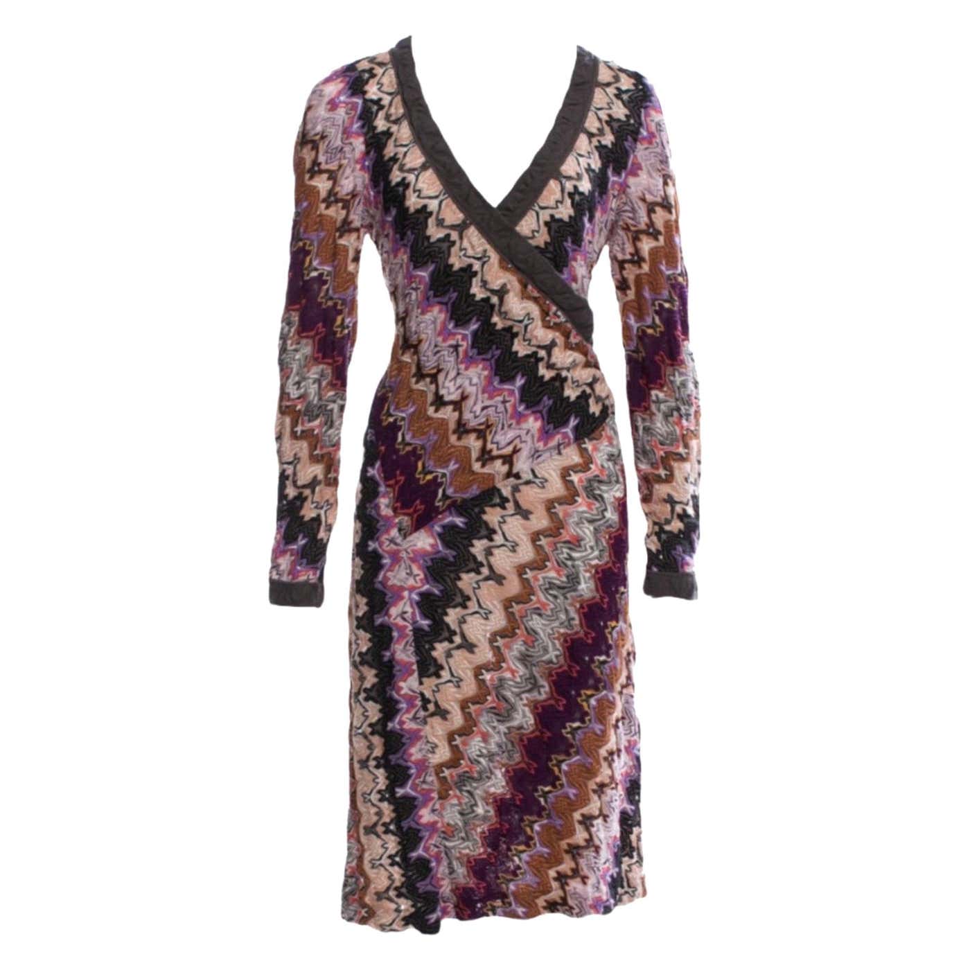 NEW Missoni Signature Chevron Zigzag Knit Faux Wrap Dress 40 For Sale