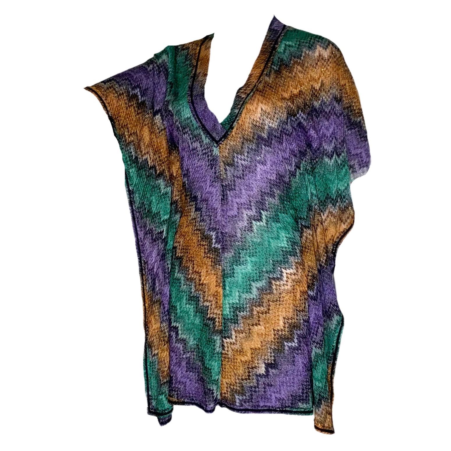 NEU Missoni Signature Chevron Zickzack Metallic Kaftan Tunika Kleid Coverup 38 (Grau) im Angebot