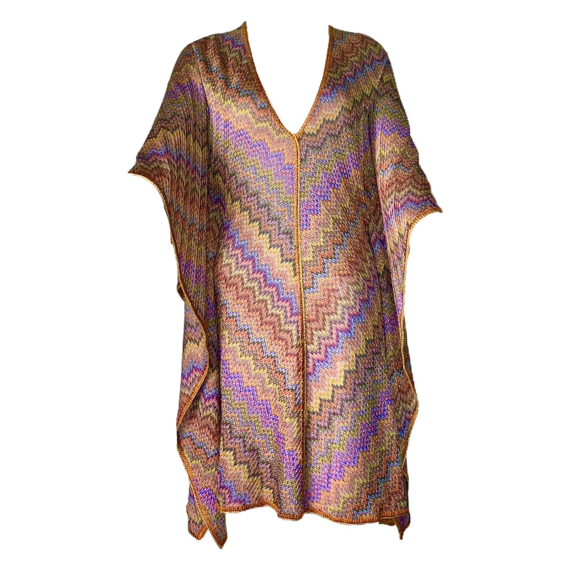 NEW Missoni Signature Chevron Zigzag Metallic Kaftan Tunic Dress Coverup 42 For Sale