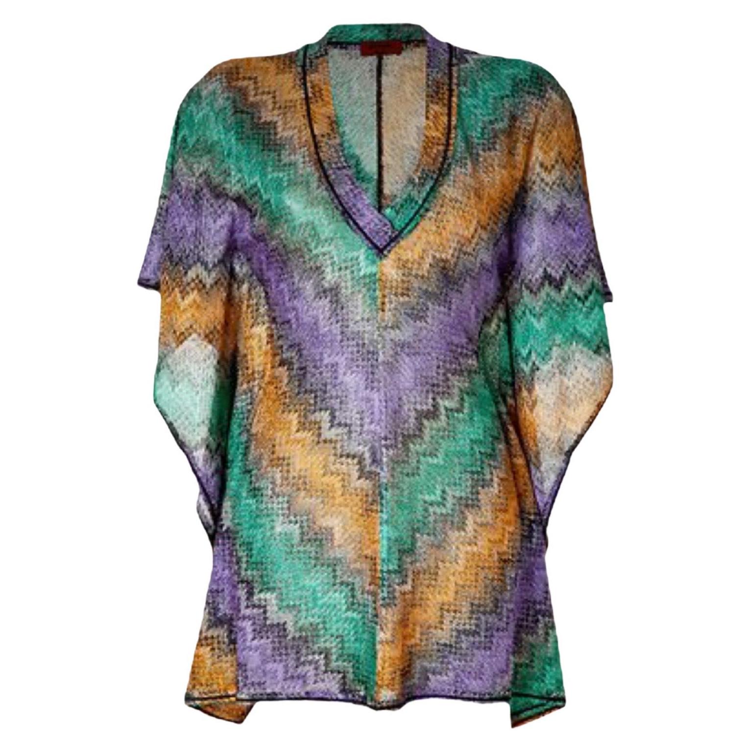 NEW Missoni Signature Chevron Zigzag Metallic Kaftan Tunic Dress Coverup 38 For Sale