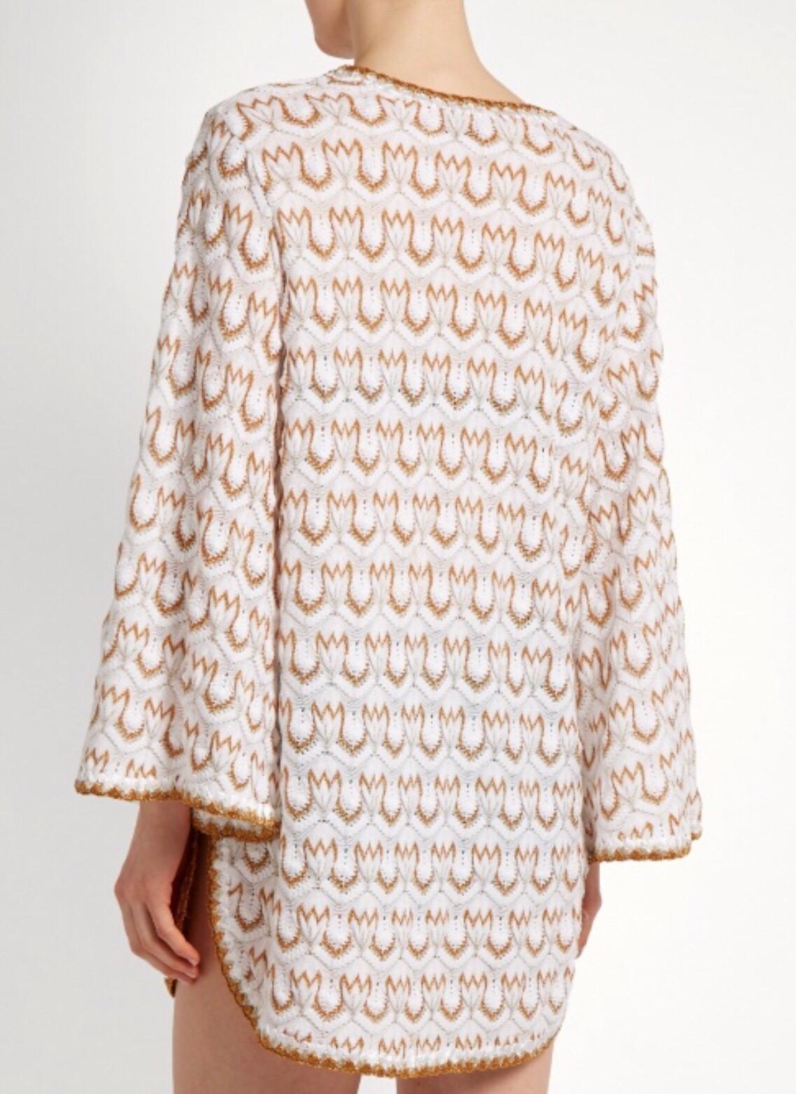 NEW Missoni Signature White & Gold Metallic Knit Dress Kaftan Cover Up 40 For Sale 6