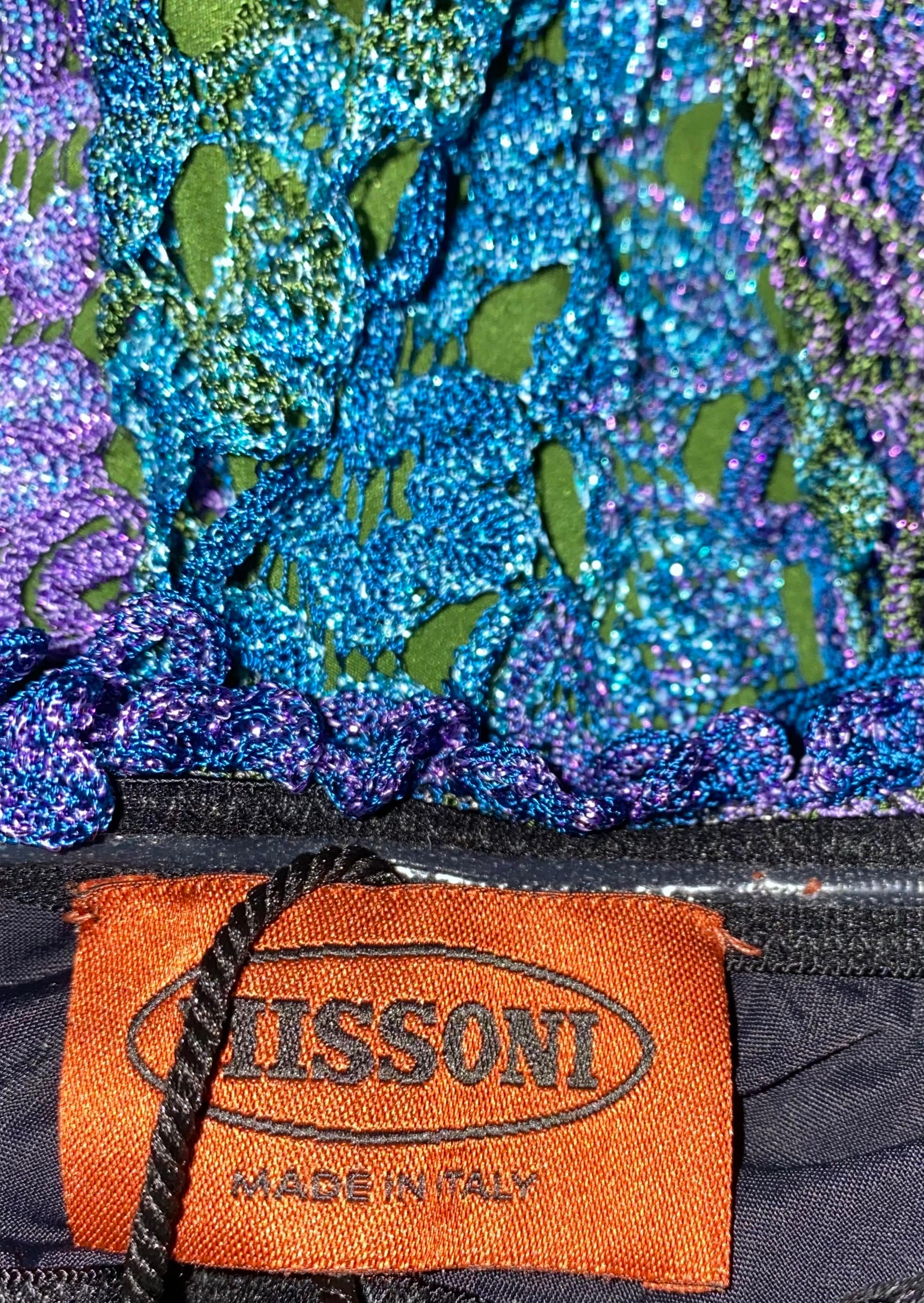 Blue NEW Missoni Strapless Crochet Knit Lurex Evening Gown Maxi Dress