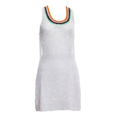 NEW Missoni White Chevron Crochet Knit Dress with Multicolor Trimmings 40