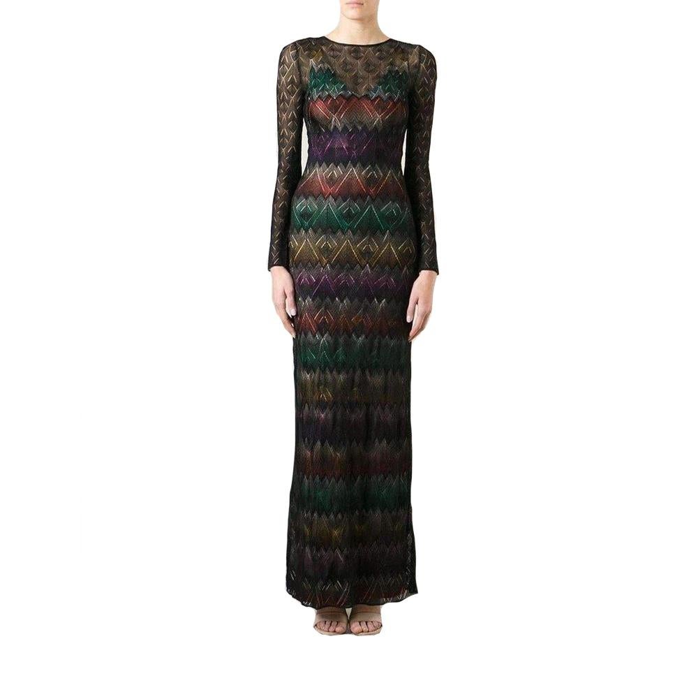 Multicoloured zig zag crochet sheer dress 
Long sleeve 
100% viscose 
Dry clean 
Made on Italy
Size IT42 US6