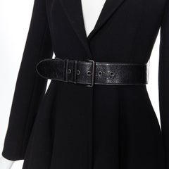 new MIU MIU 2013 black virgin wool leather belted fit flared winter coat IT36 XS