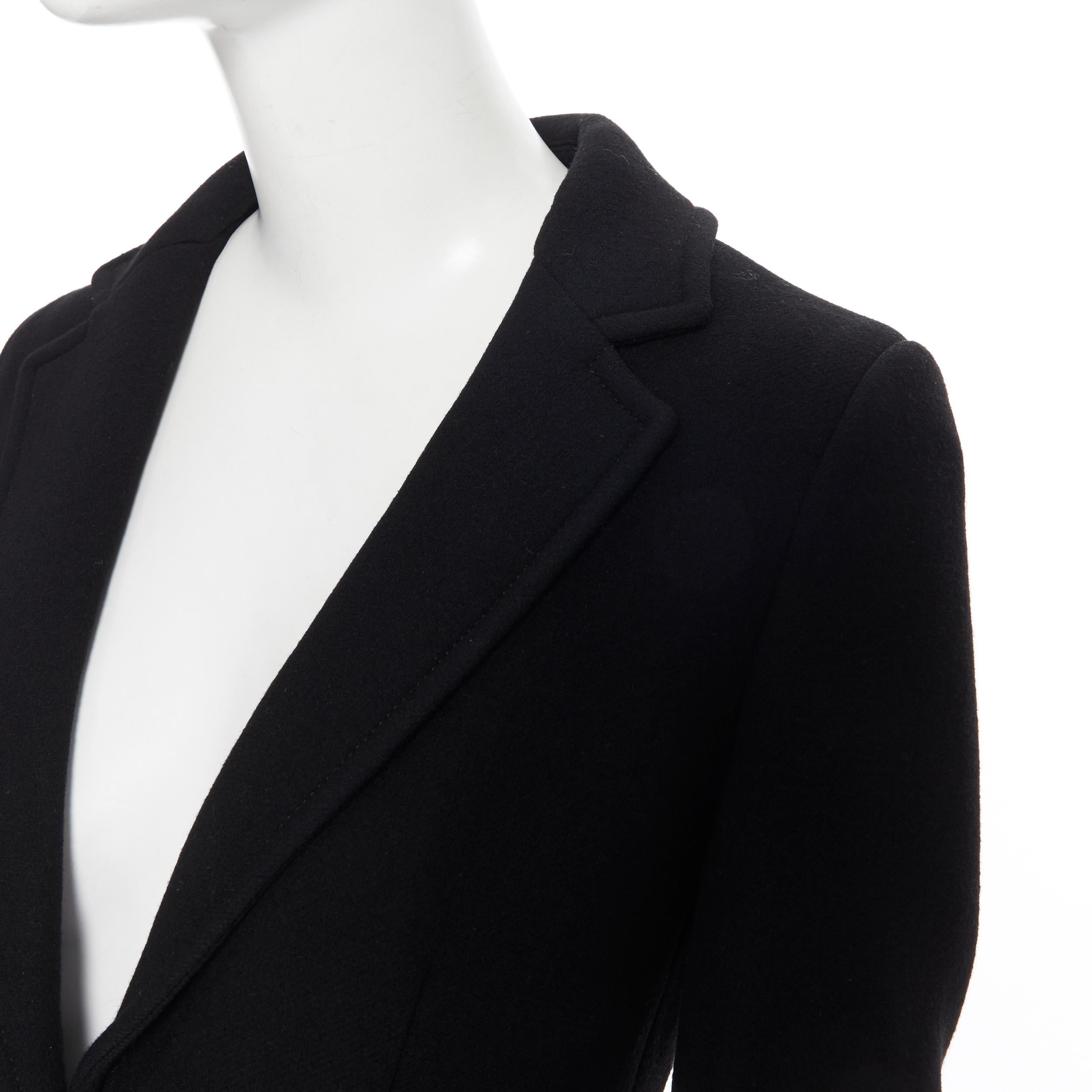 new MIU MIU 2013 black virgin wool leather belted fit flared winter coat IT36 XS 1