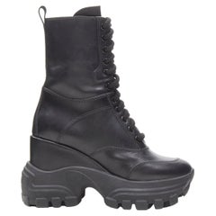 neu MIU MIU 2019 Runway schwarzes Leder klobige Plattform Keil Kampfstiefel EU36