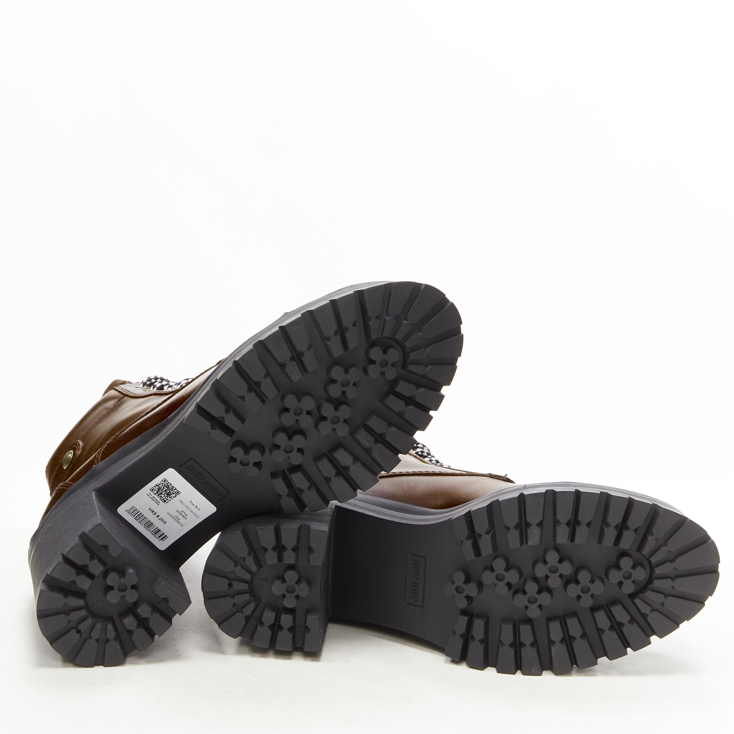 new MIU MIU 2019 Vintage brushed brown leather block heel Alpine boots EU36.5 For Sale 5