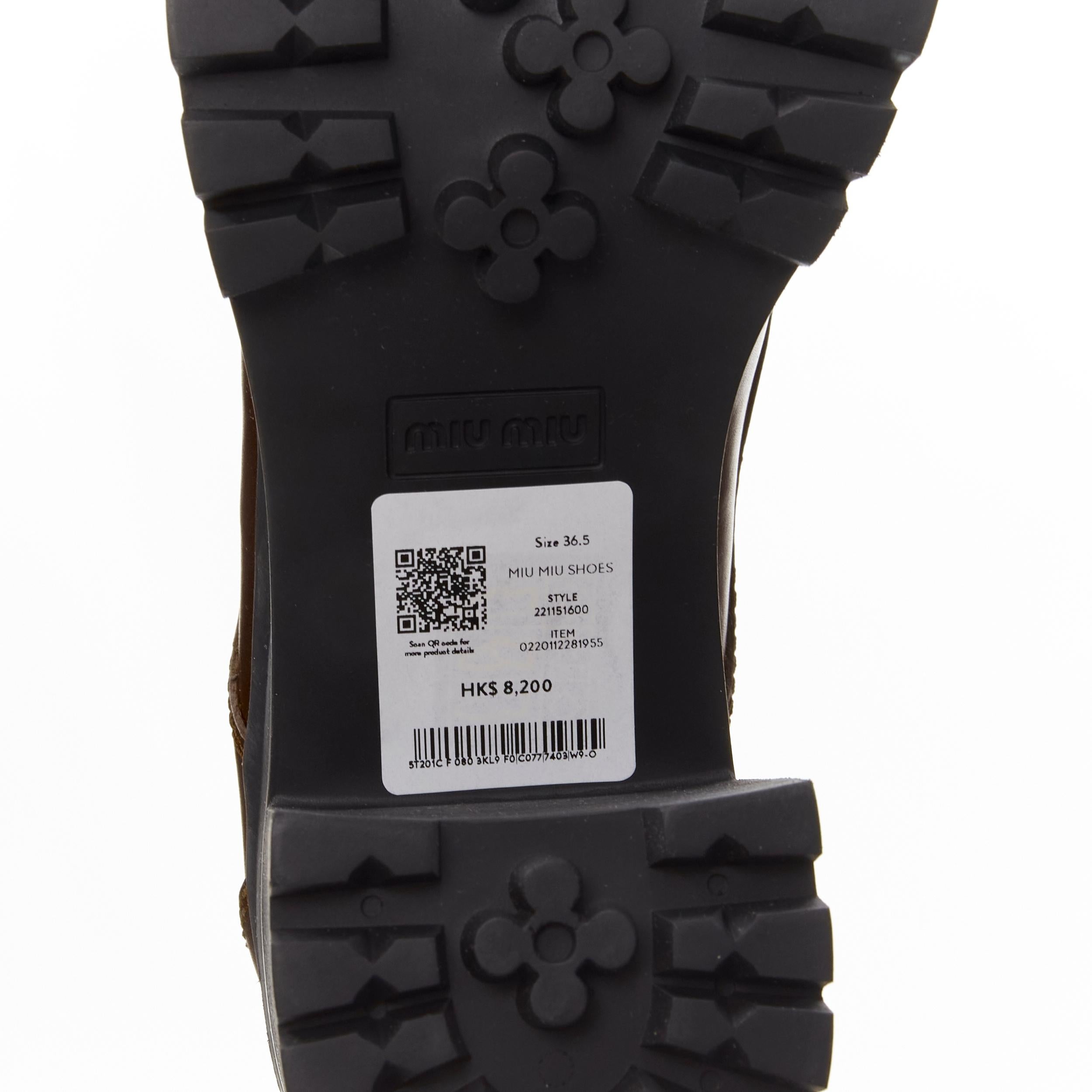 new MIU MIU 2019 Vintage brushed brown leather block heel Alpine boots EU36.5 For Sale 6