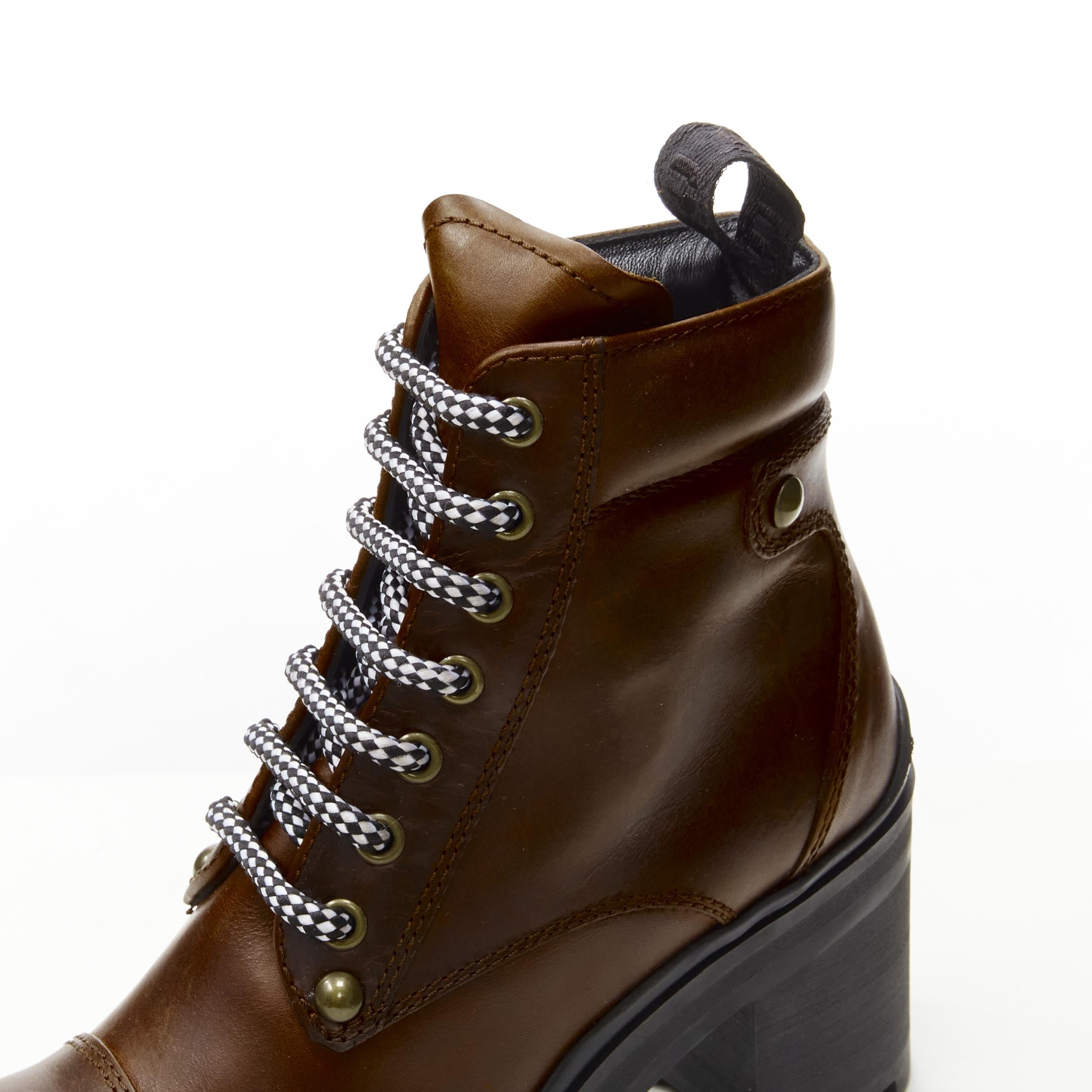 new MIU MIU 2019 Vintage brushed brown leather block heel Alpine boots EU36.5 For Sale 2