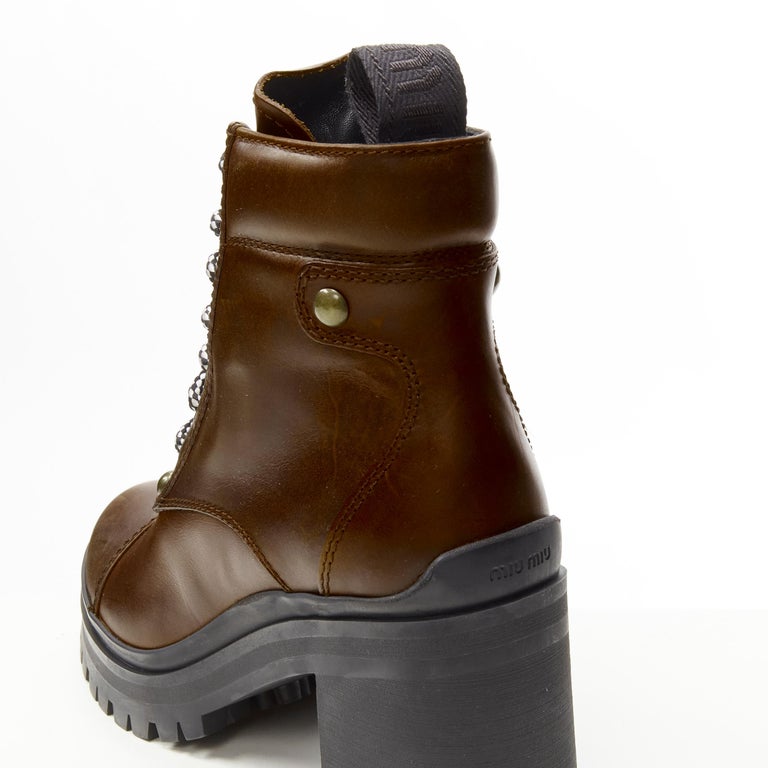 Miu Short Boots Brown Earth Vegetable Blended Cowhide