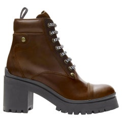 new MIU MIU 2019 Vintage brushed brown leather block heel Alpine boots EU36.5