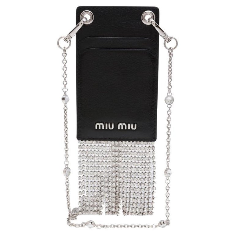 MIUMIU leather Logo Chain Card Case Wallet Chain compact 5MR030 Silver