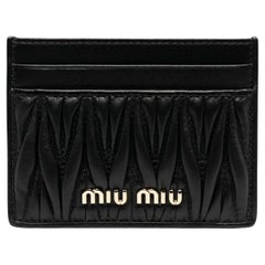 NEW Miu Miu Black Nappa Quilted Leather Card Holder Wallet