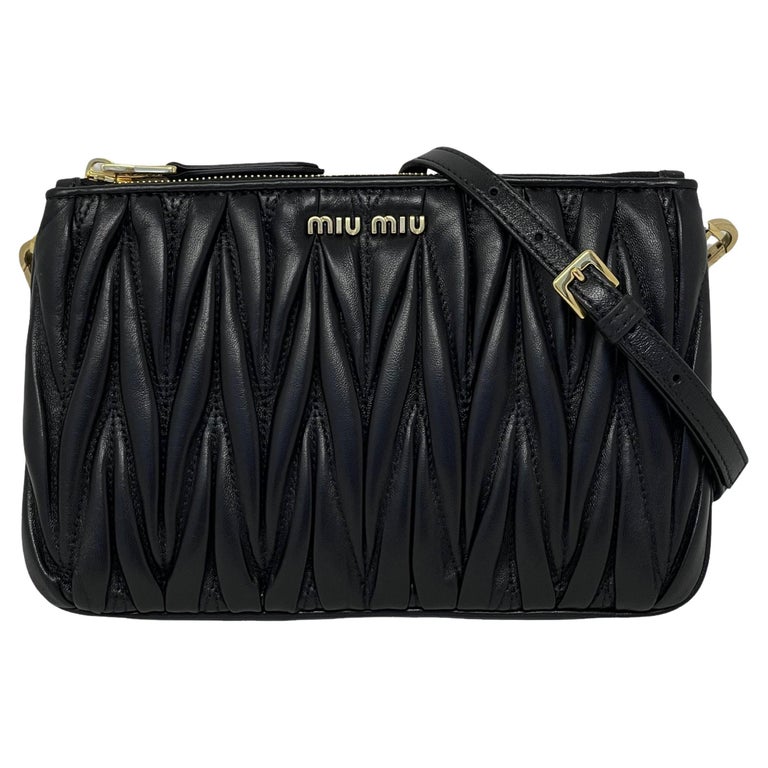 NEW Miu Miu Black Nappa Quilted Leather Crossbody Shoulder Bag For Sale