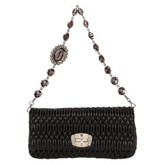 New Miu Miu Black Rouched Leather Jewel Clutch or Shoulder Bag Necklace