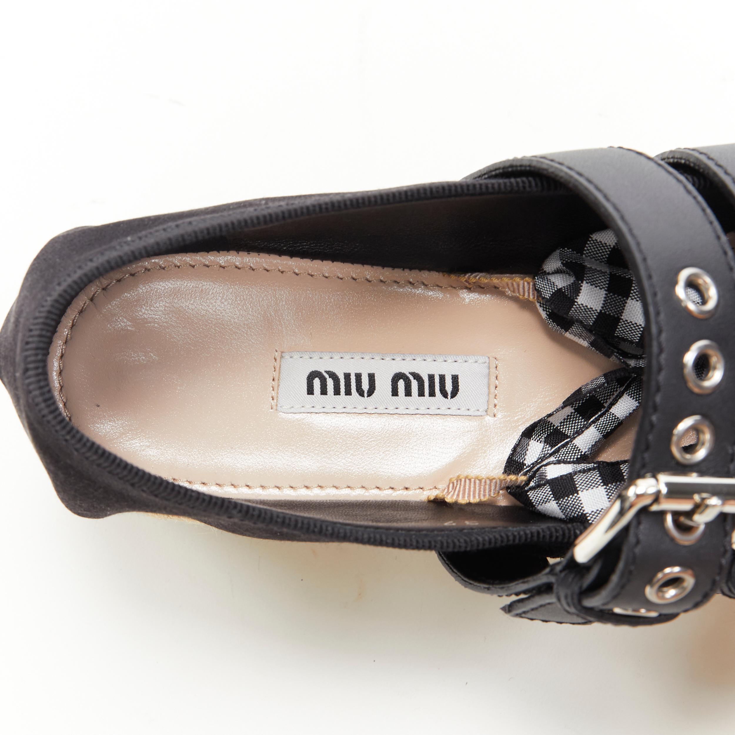 new MIU MIU black satin espadrille platform punk ribbon ballerina flats EU37 2