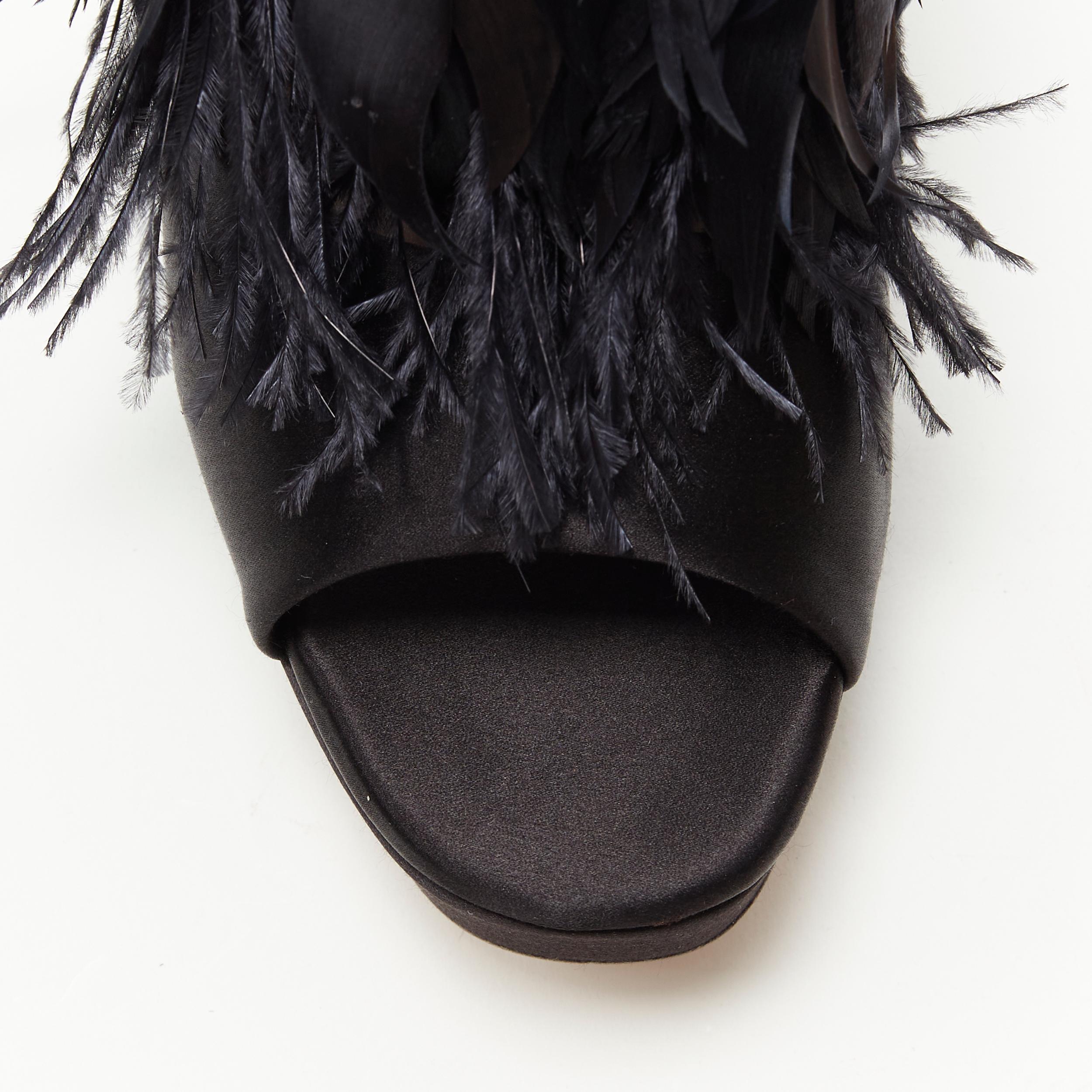new MIU MIU black satin feather crystal embellished platform heel sandals EU37 In New Condition In Hong Kong, NT