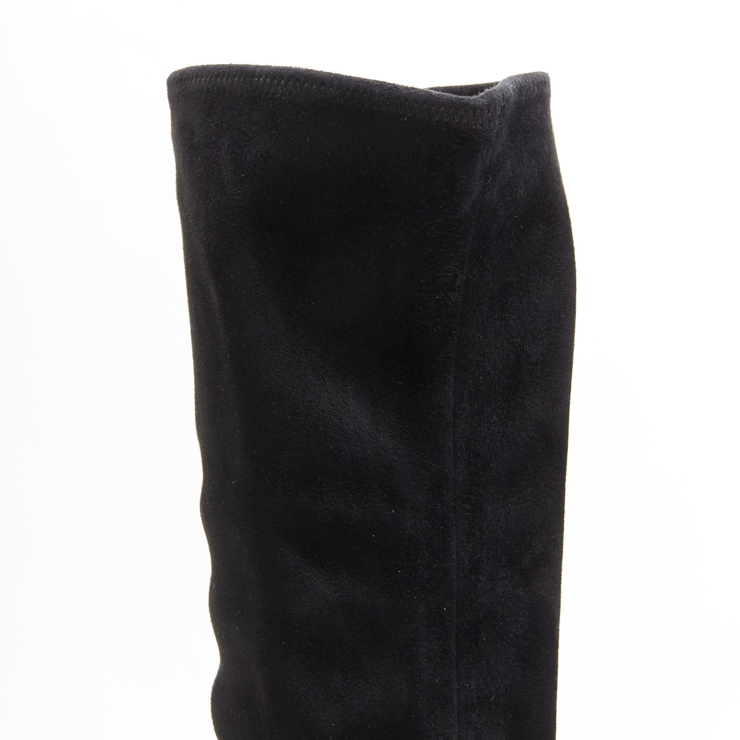 new MIU MIU black suede jewelled crystal heel pull on over knee boot EU36 5
