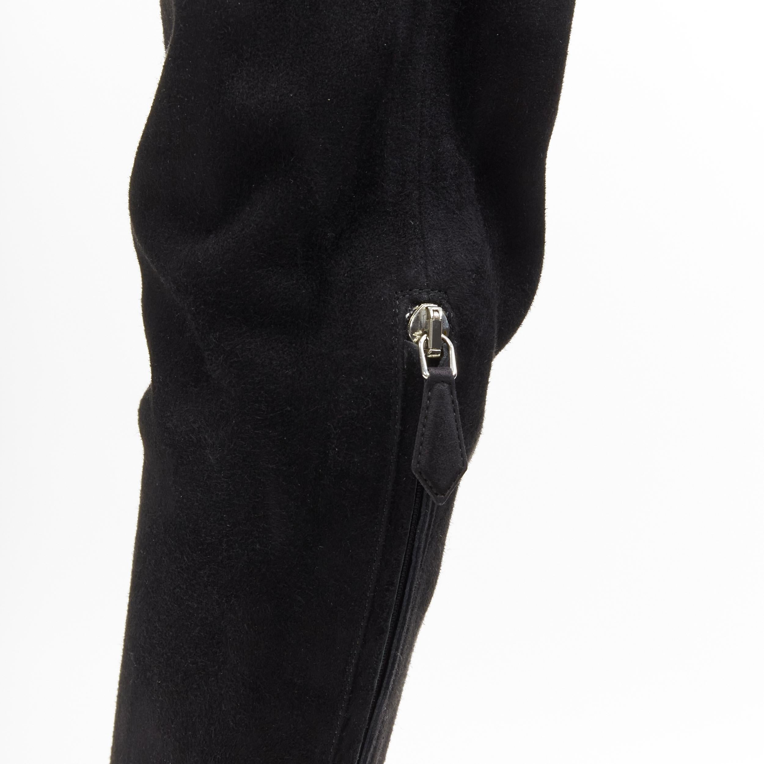 new MIU MIU black suede jewelled crystal heel pull on over knee boot EU36 4