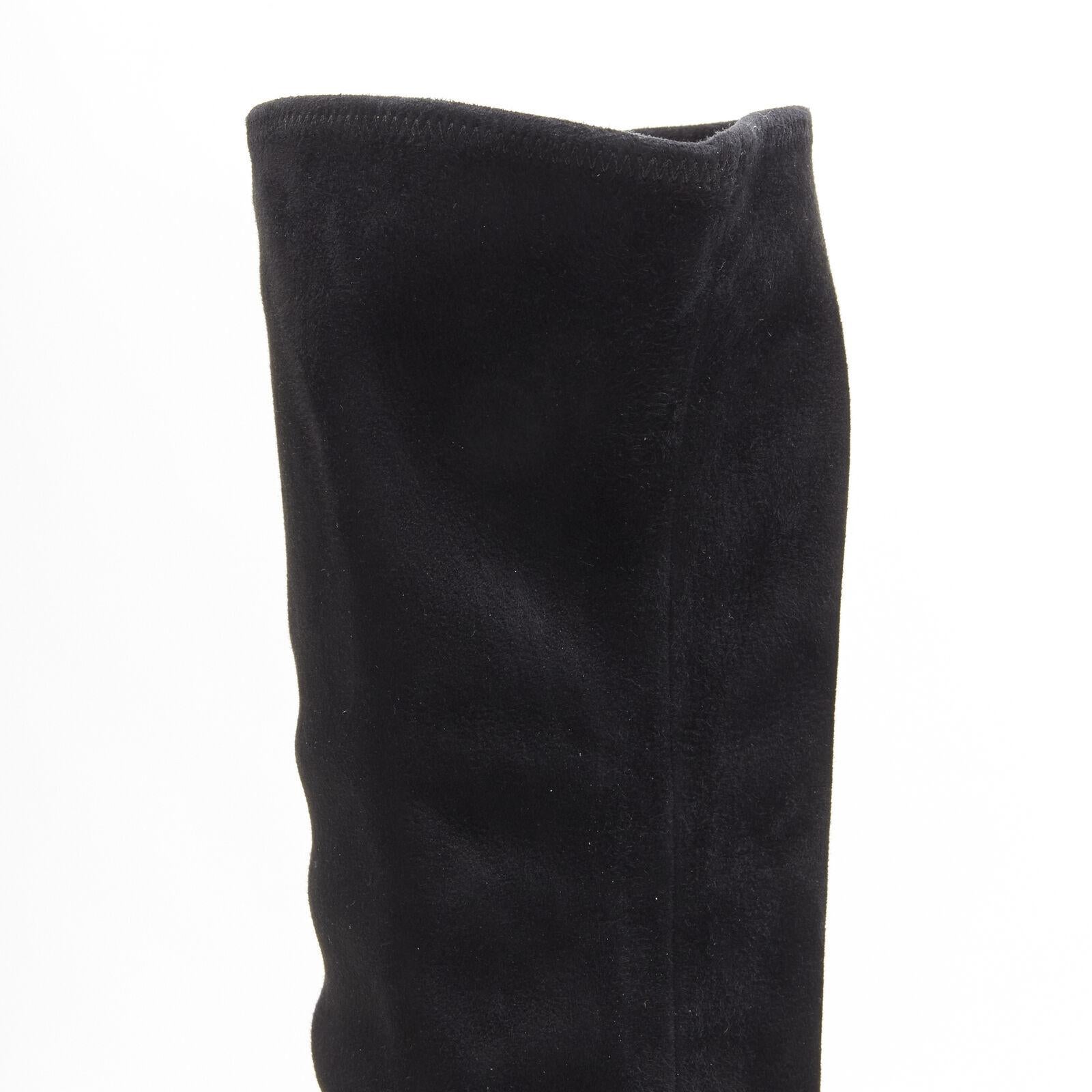 new MIU MIU black suede jewelled crystal heel pull on over knee boot EU37 For Sale 5