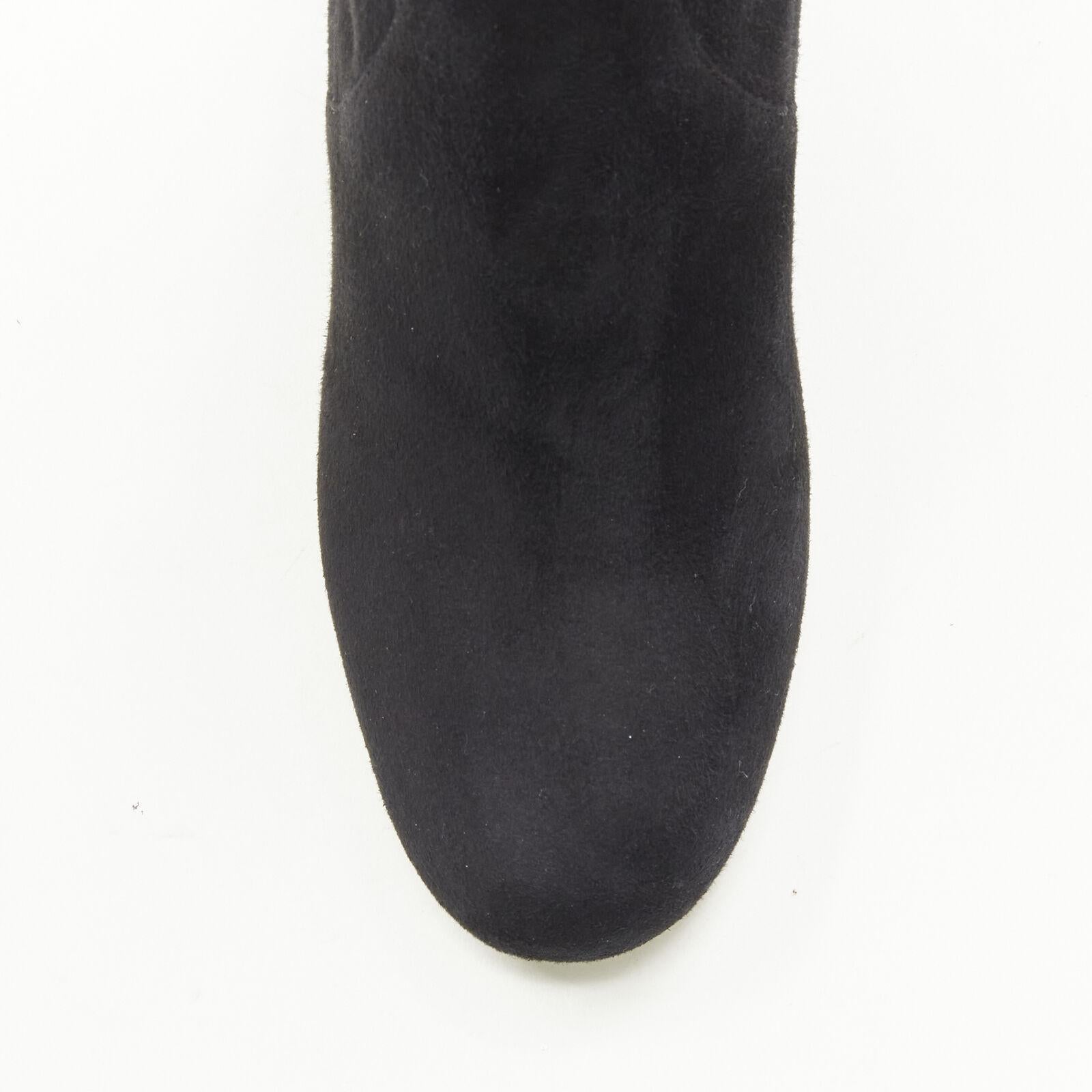 new MIU MIU black suede jewelled crystal heel pull on over knee boot EU37 For Sale 2