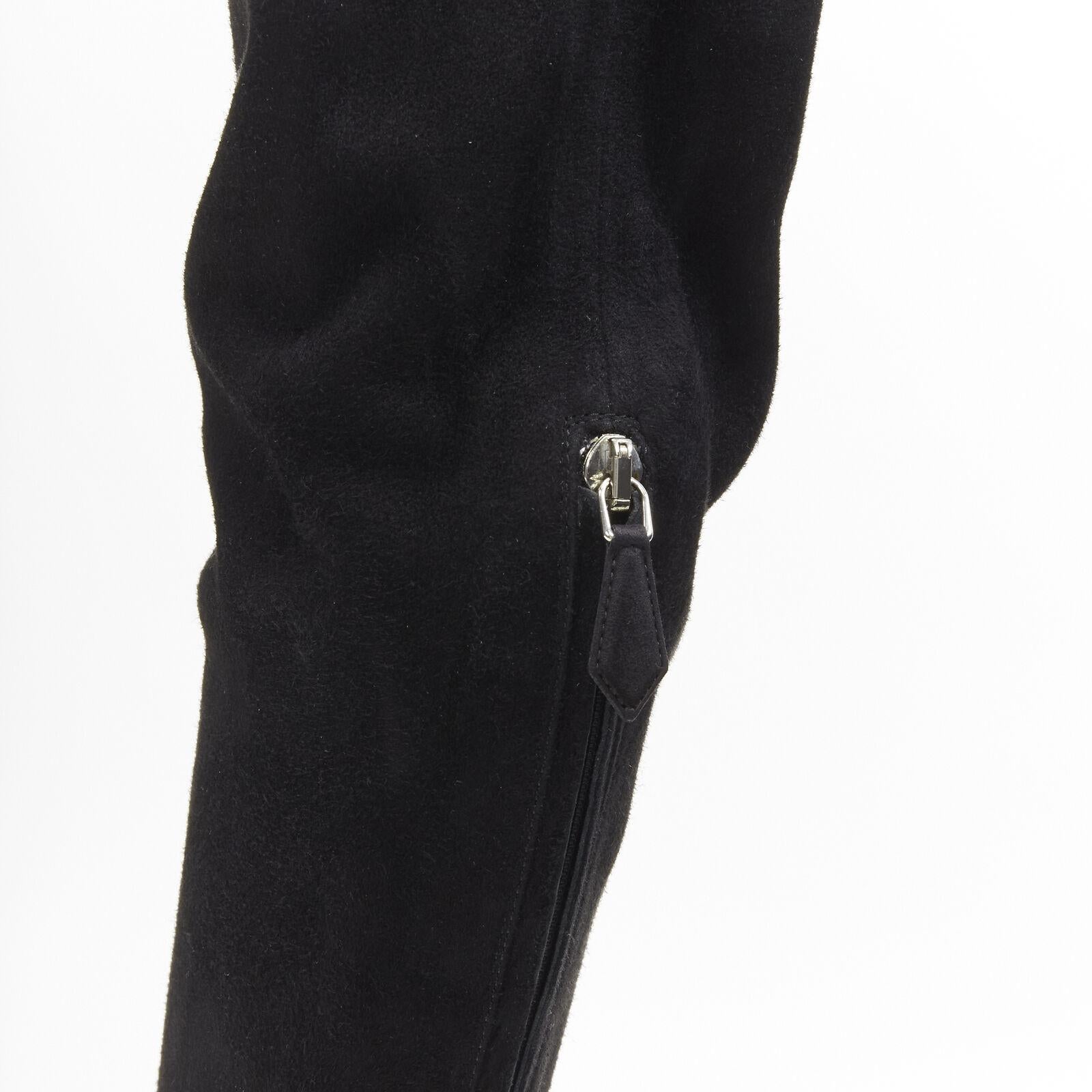 new MIU MIU black suede jewelled crystal heel pull on over knee boot EU37 For Sale 4