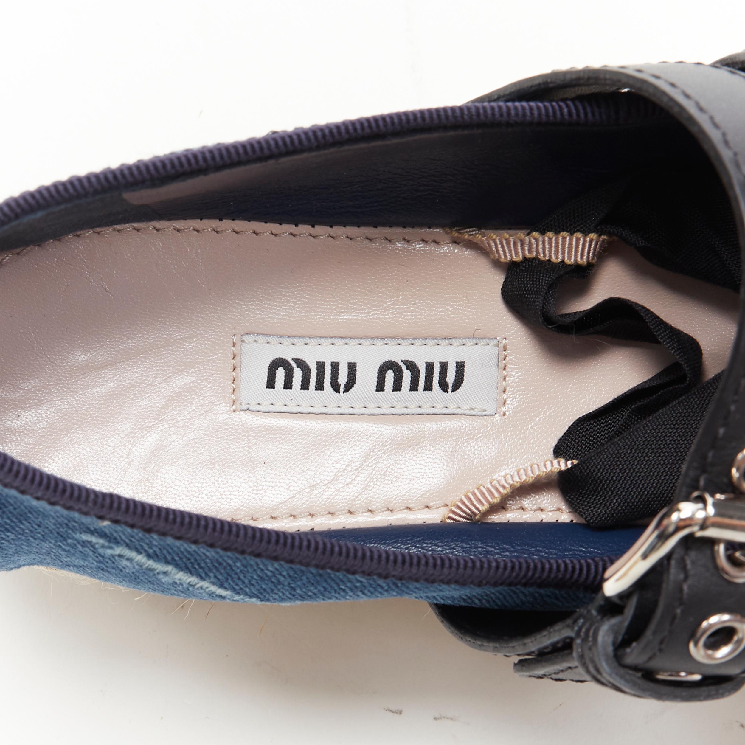 new MIU MIU blue denim espadrille platform punk ribbon lace ballerina flats EU38 3