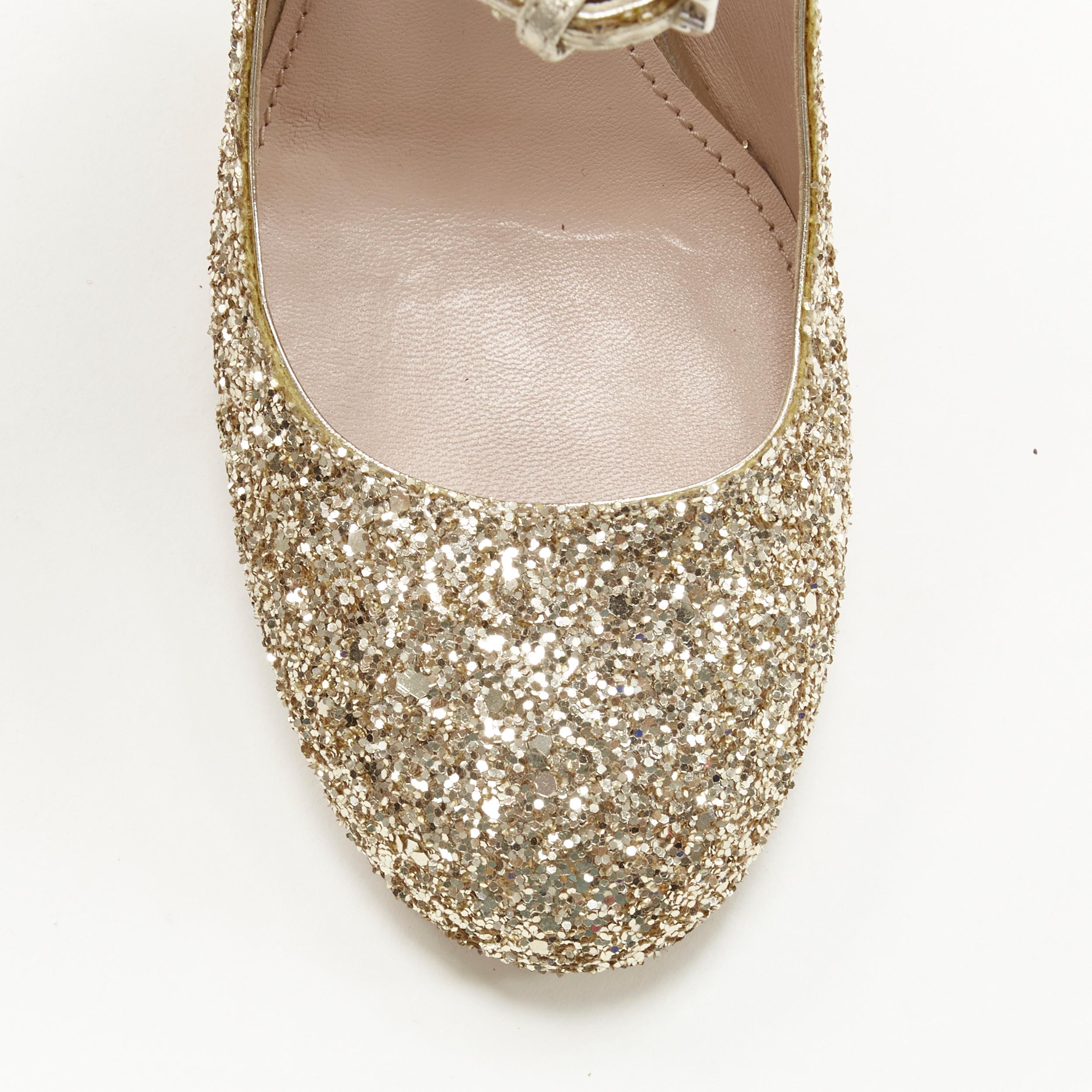 new MIU MIU jewelled crystal rhinestone gold glitter maryjane block heel EU37.5 2
