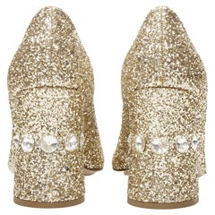 new MIU MIU jewelled crystal rhinestone gold glitter maryjane block heel EU37.5