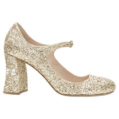 new MIU MIU jewelled crystal rhinestone gold glitter maryjane block heel EU39