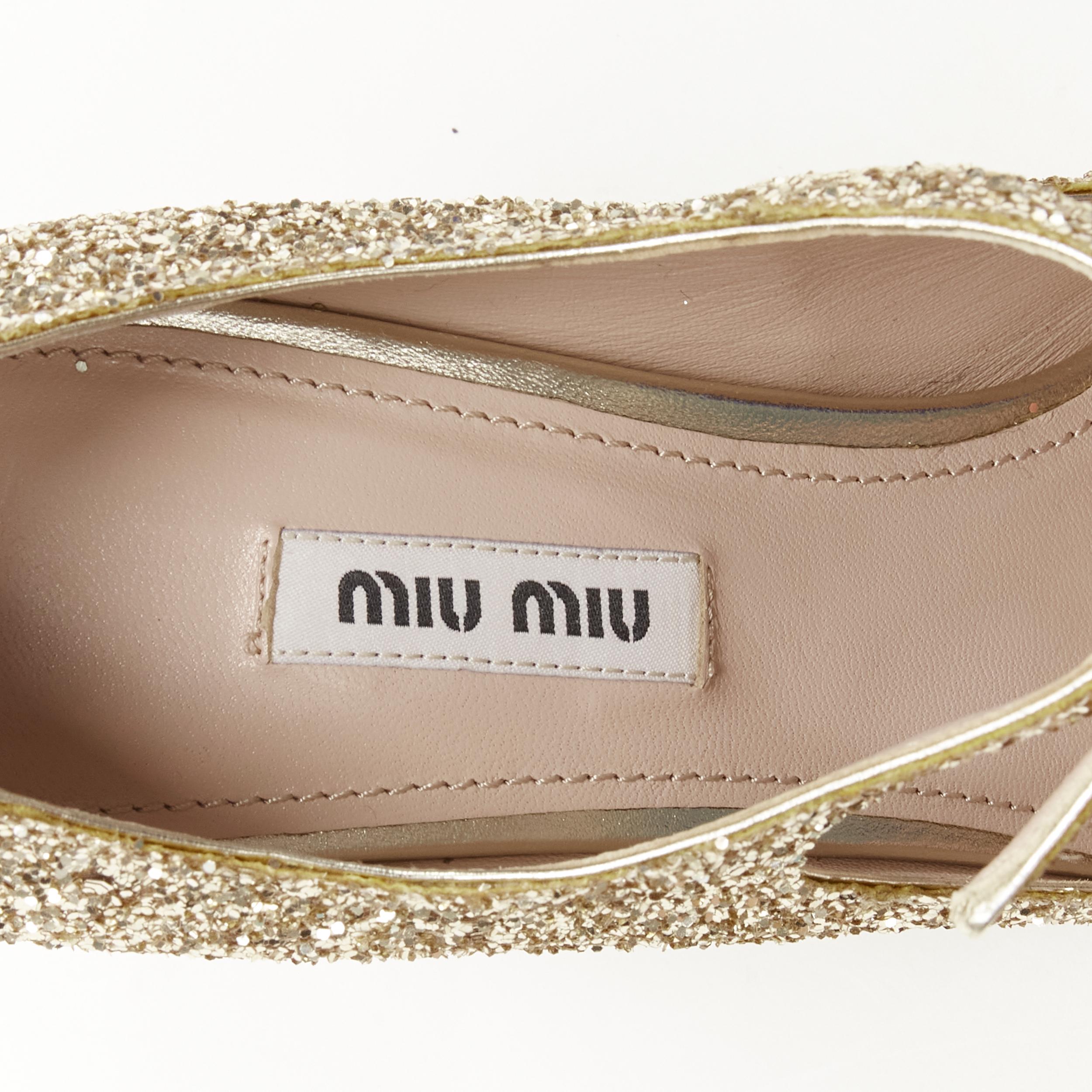 new MIU MIU jewelled crystal rhinestone gold glitter maryjane heel EU38 4