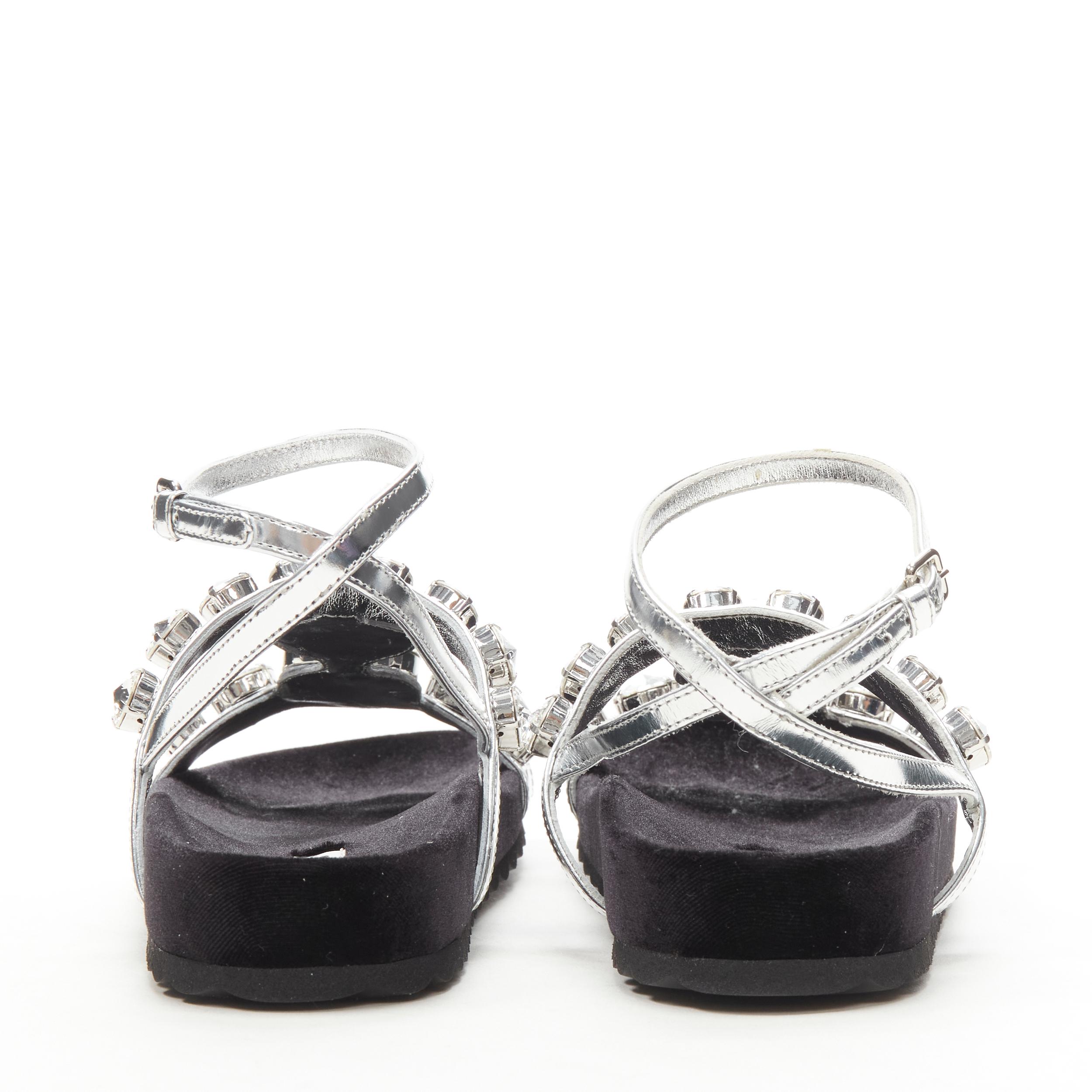 new MIU MIU large rhinestone crystal metallic silver velvet flat sandals EU37.5 1