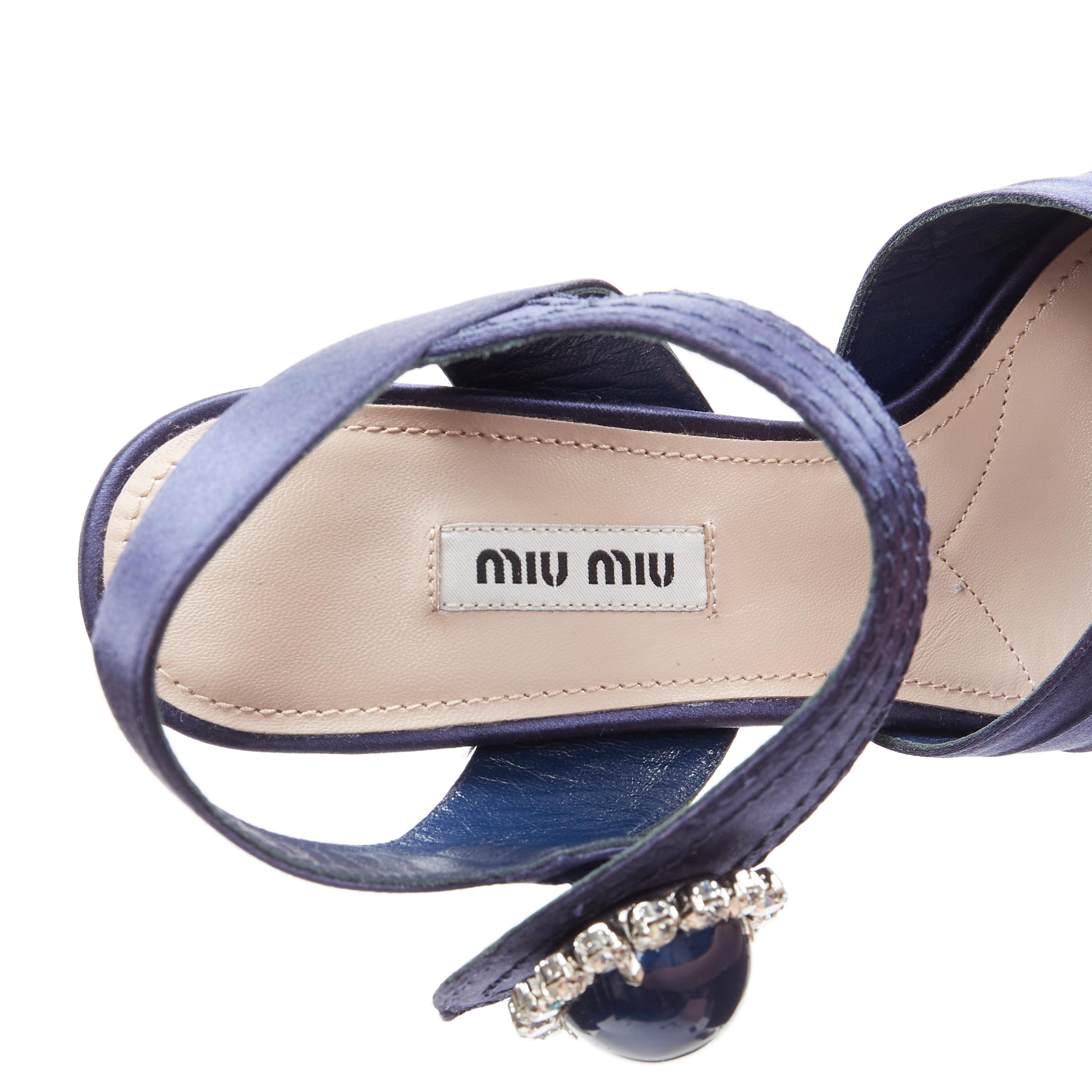 new MIU MIU navy blue satin crystal pearl platform chunky heel sandals EU38.5 2