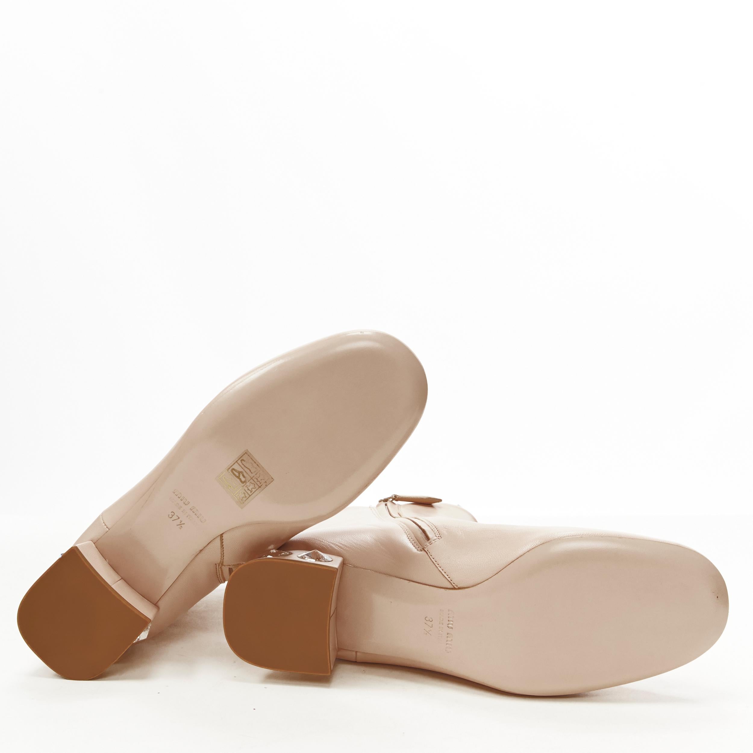 new MIU MIU nude leather large rhinestone crystal heel ankle boots EU37.5 For Sale 4
