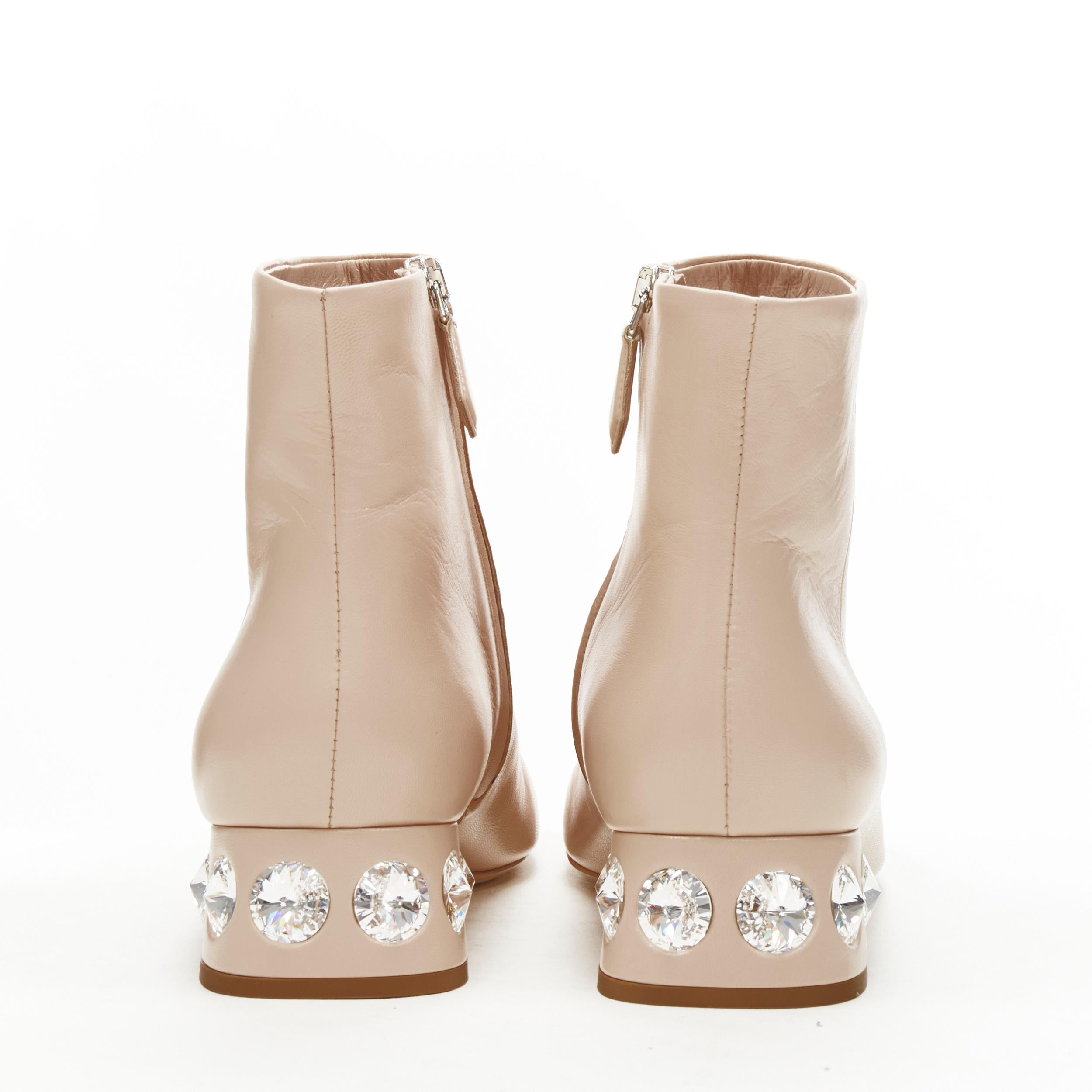 new MIU MIU nude leather large rhinestone crystal heel ankle boots EU37.5 In New Condition For Sale In Hong Kong, NT