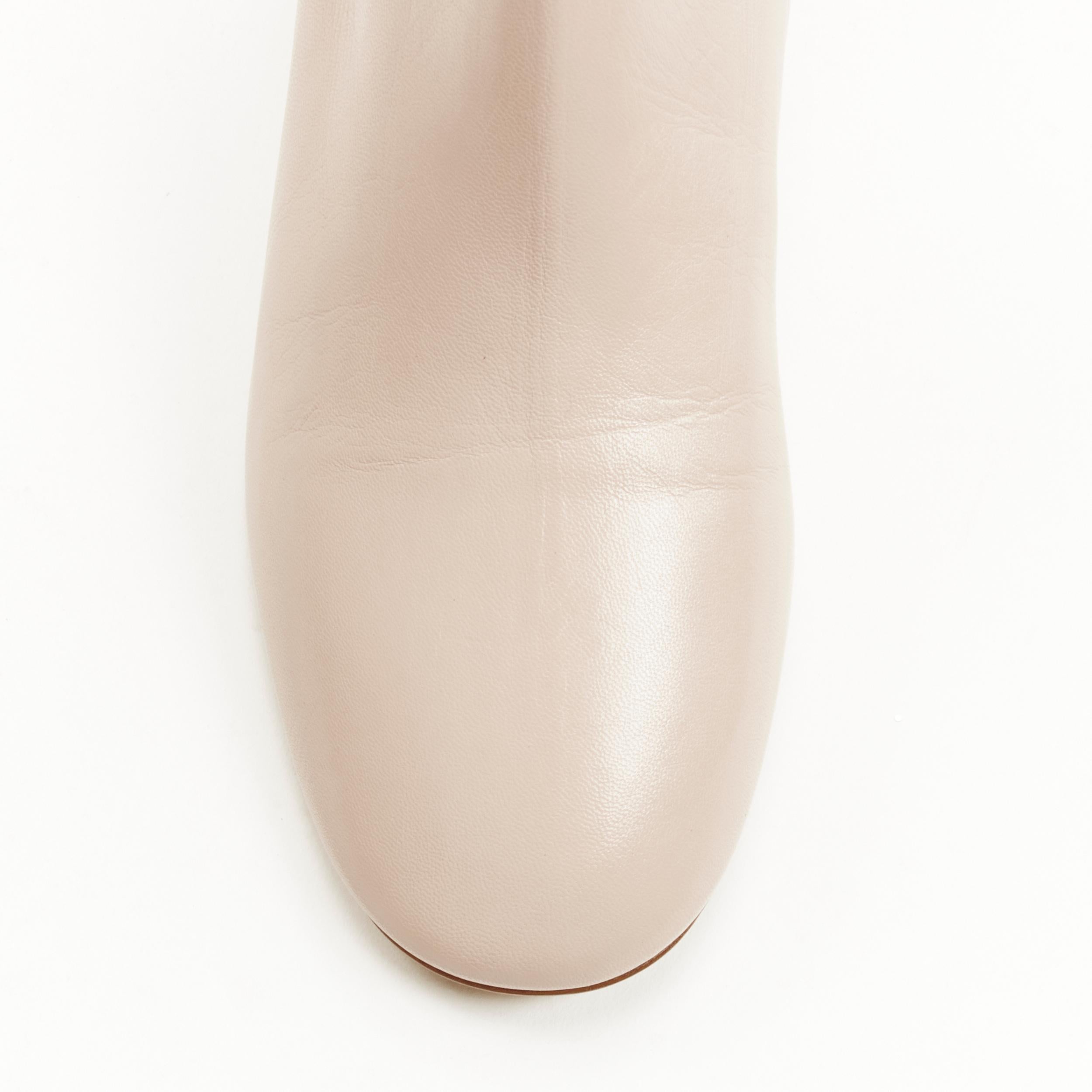 Women's new MIU MIU nude leather large rhinestone crystal heel ankle boots EU37.5 For Sale