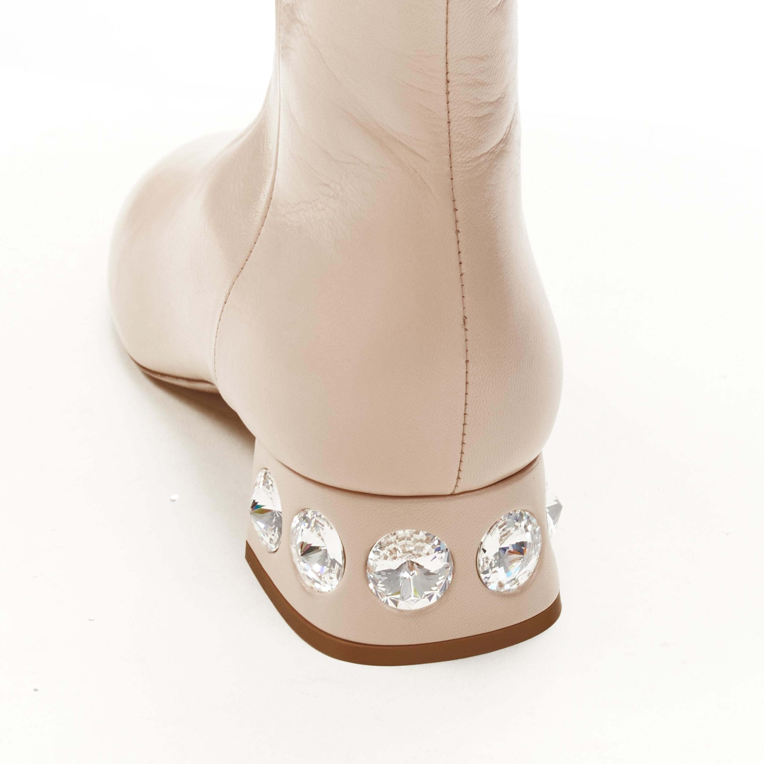 new MIU MIU nude leather large rhinestone crystal heel ankle boots EU37.5 For Sale 2