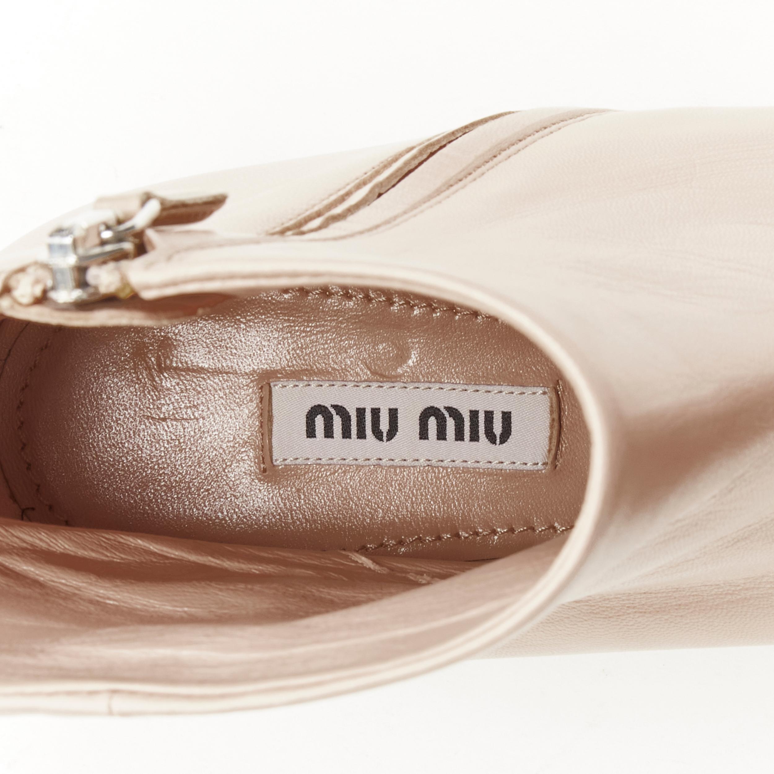 new MIU MIU nude leather large rhinestone crystal heel ankle boots EU37.5 For Sale 3