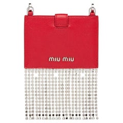 NEW Miu Miu Red Crystal Embellished Leather Card Holder Crossbody Bag