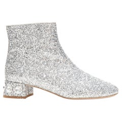 new MIU MIU silver glitter large rhinestone crystal heel ankle boots EU37