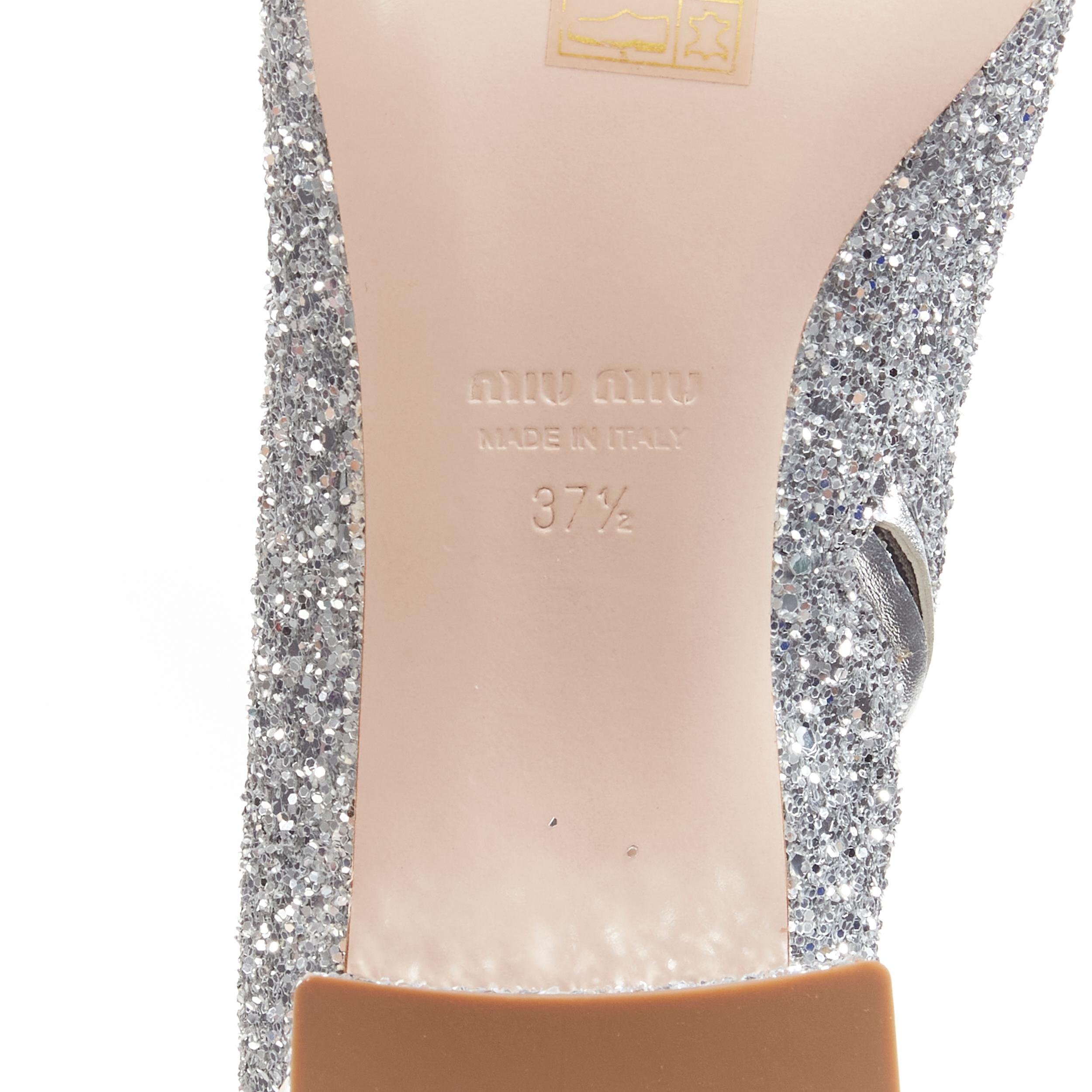 new MIU MIU silver glitter large rhinestone crystal heel ankle boots EU37.5 For Sale 4