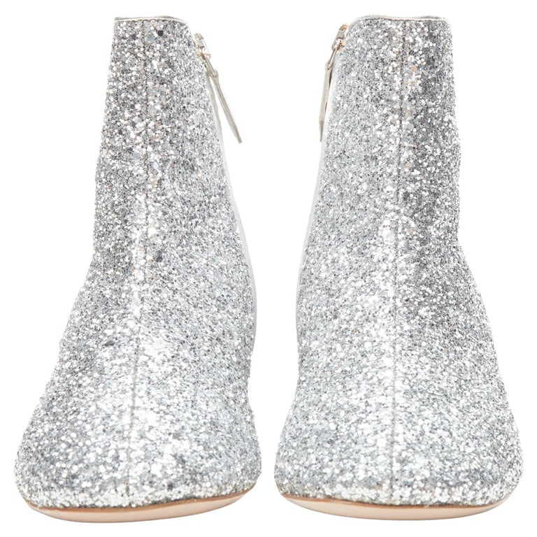 MIA Womens Silver Glitter Padded Rhinestone Stretch Mercy Pointed Toe Stiletto Dress Booties M