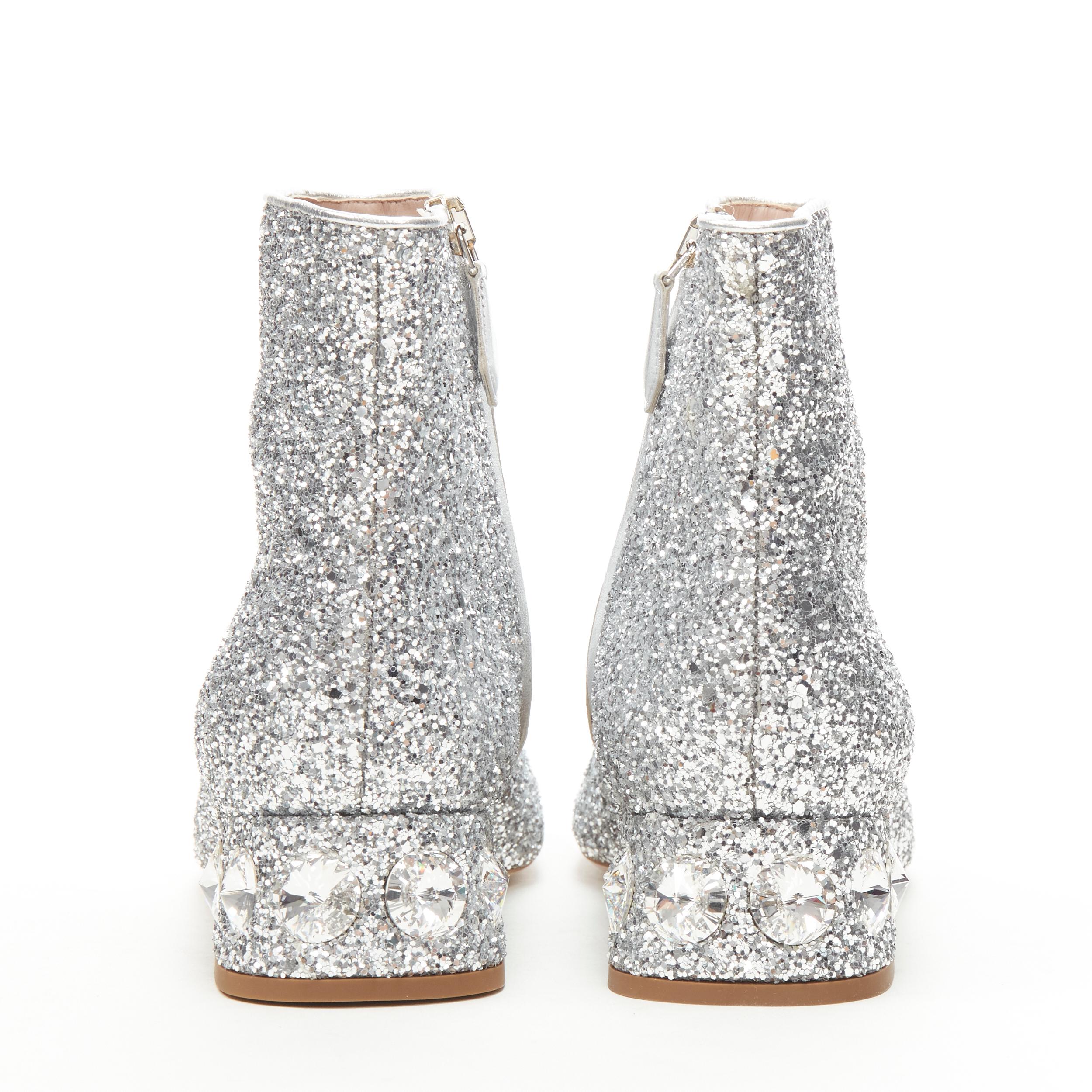 new MIU MIU silver glitter large rhinestone crystal heel ankle boots EU37.5 In New Condition For Sale In Hong Kong, NT