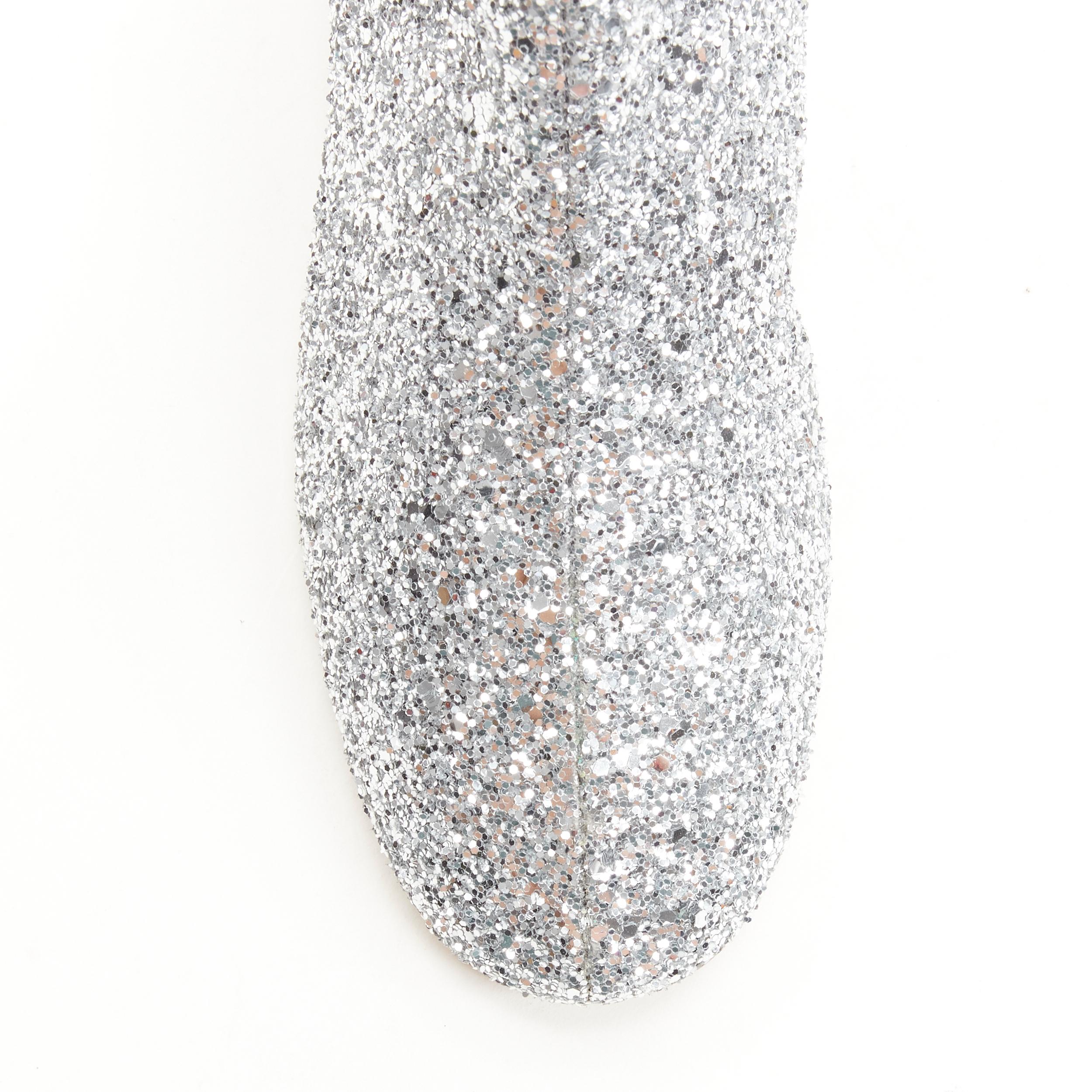 Women's new MIU MIU silver glitter large rhinestone crystal heel ankle boots EU37.5 For Sale