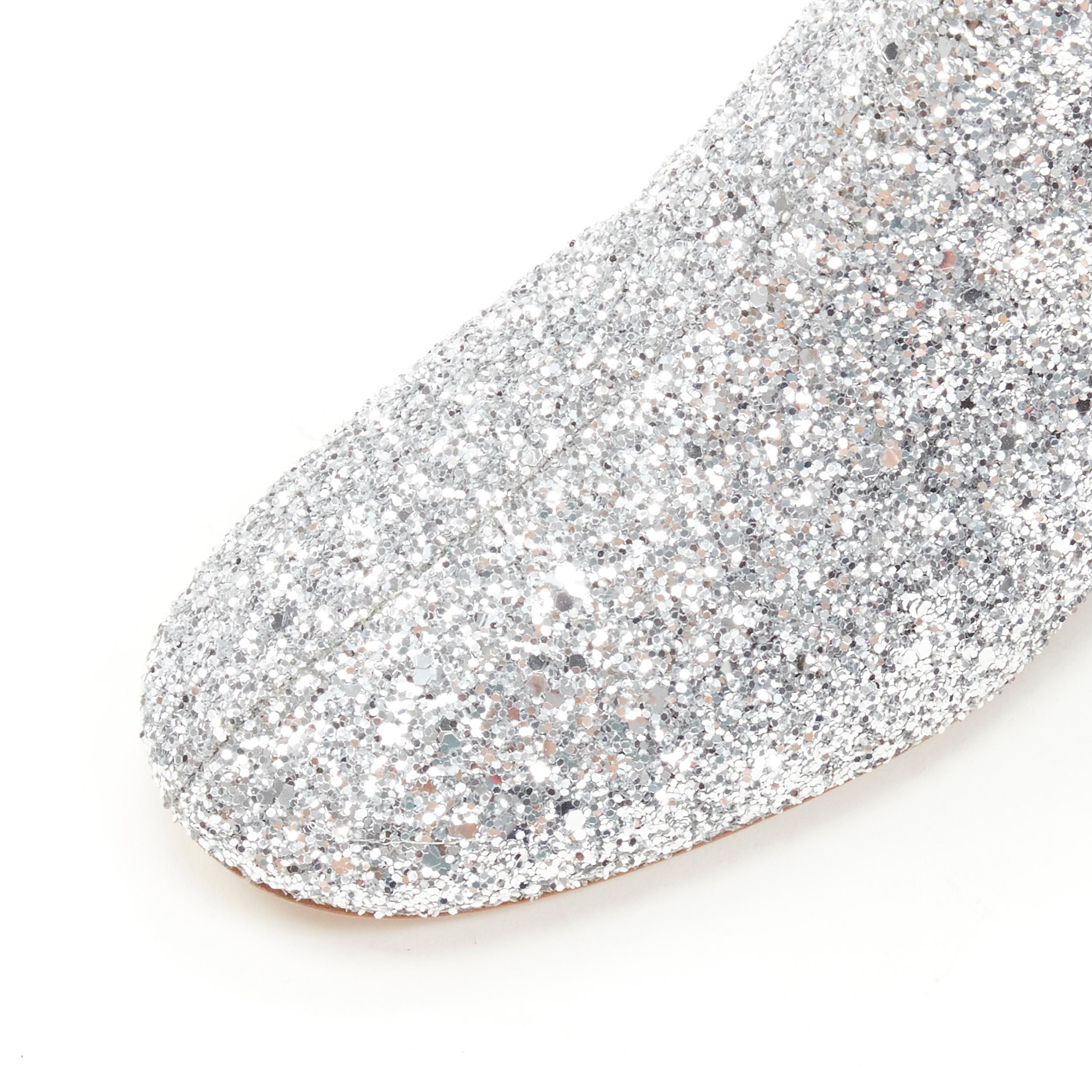 new MIU MIU silver glitter large rhinestone crystal heel ankle boots EU37.5 For Sale 1
