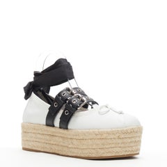new MIU MIU white leather espadrille platform punk lace ballerina flats EU39