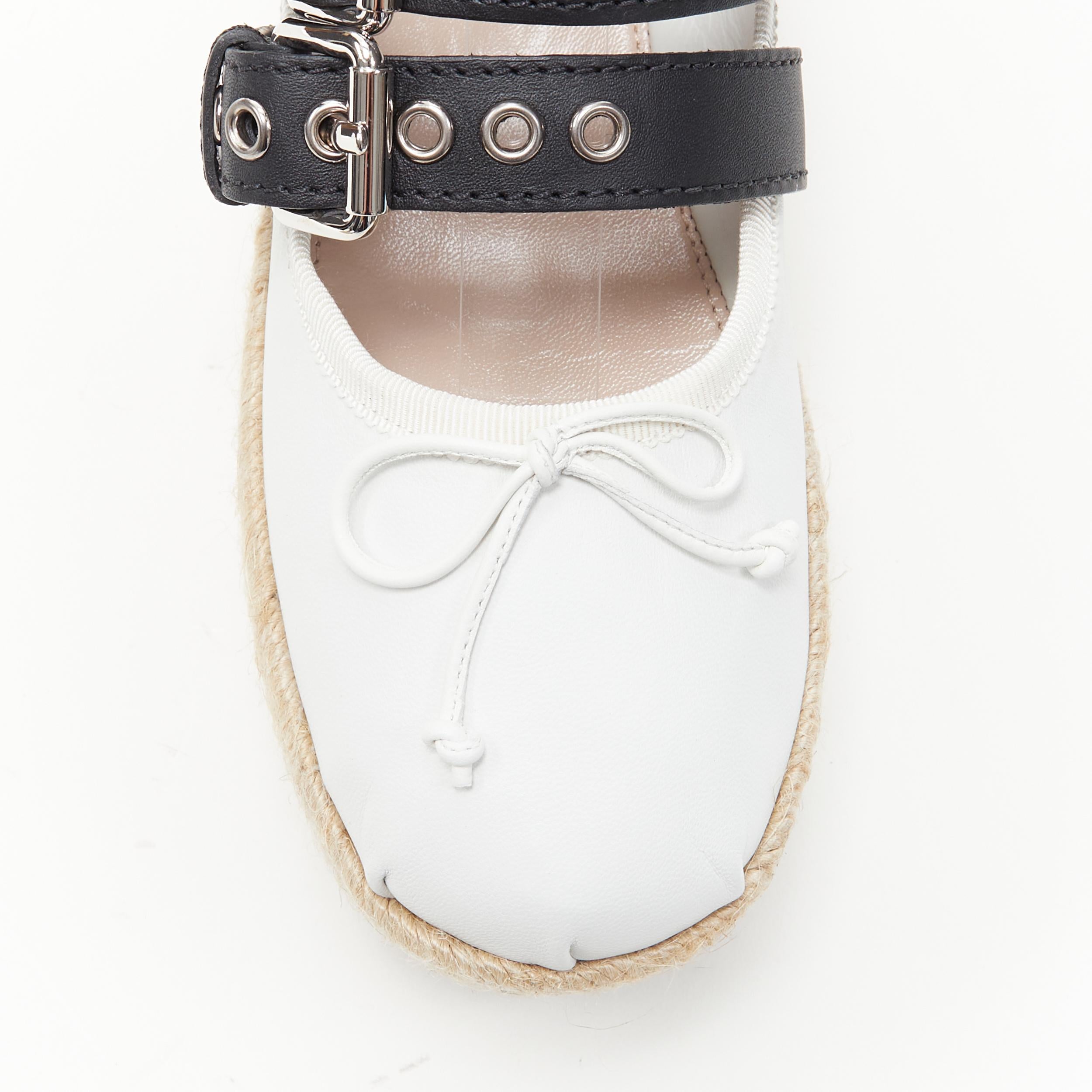 new MIU MIU white leather espadrille platform punk lace ballerina flats EU39 In New Condition In Hong Kong, NT