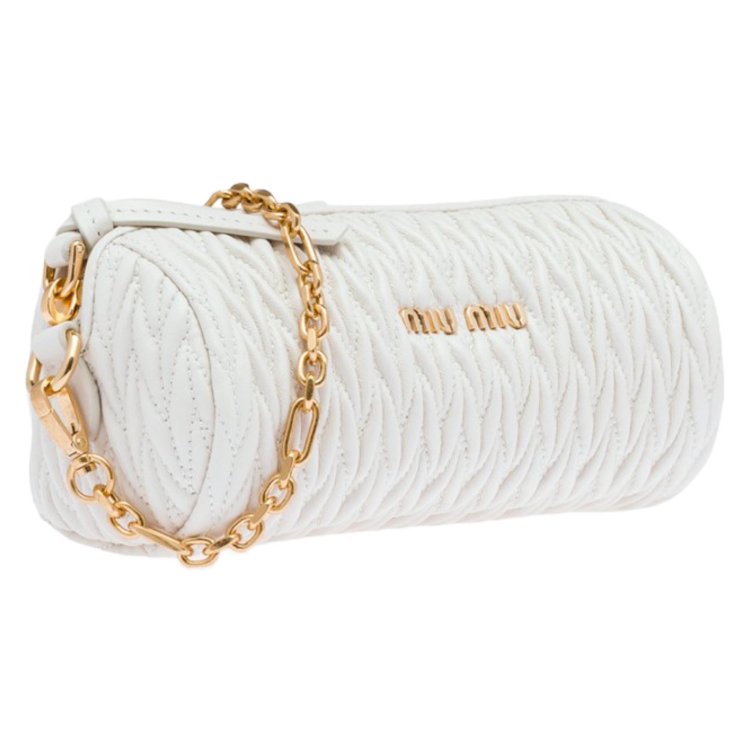 Women's NEW Miu Miu White Matelasse Nappa Leather Shoulder Bag For Sale