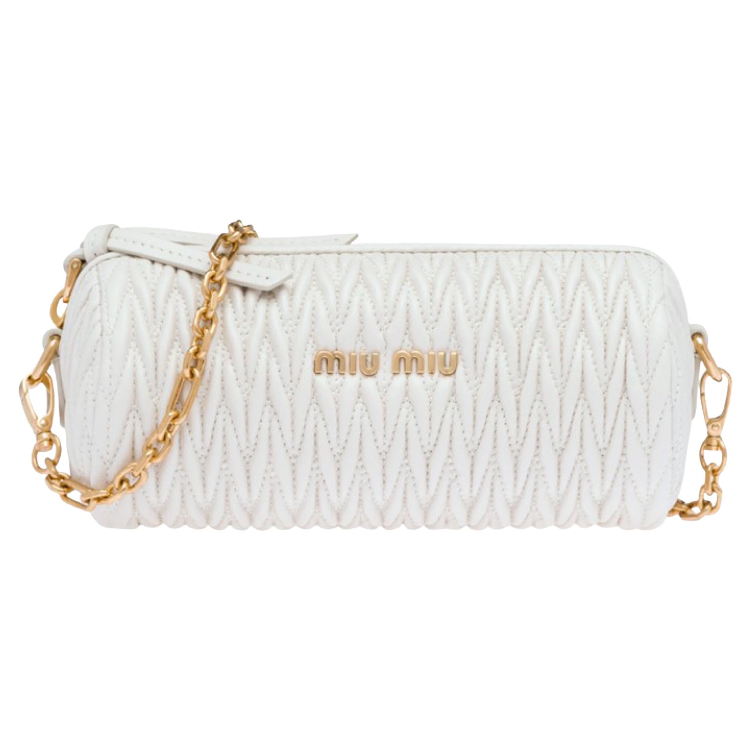 NEW Miu Miu White Matelasse Nappa Leather Shoulder Bag For Sale